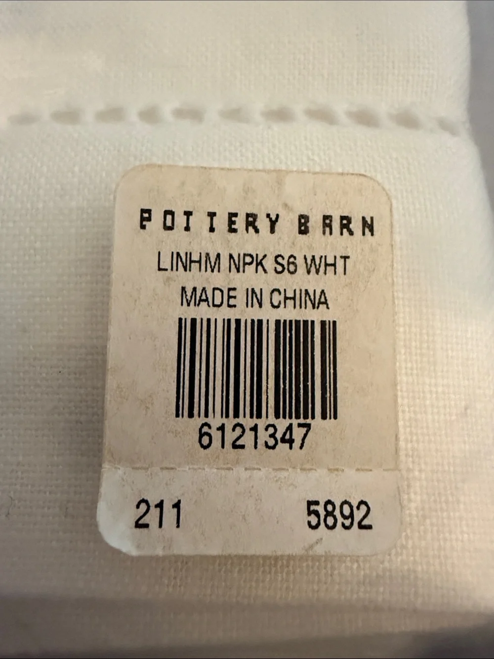 POTTERY BARN 100% Linen 22 x 22” (55 x 55 cm) White Napkin Set of 6